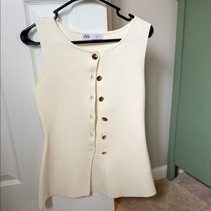 Zara Structured Button Front Vest Top in Cream/Ivory